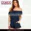 Ladies Navy Blue Off-shoulder Lace Romper Lace Trim Short Jumpsuit