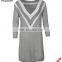 Ladies V-neckline Uniform Pattern Long Knit Dress in Gery
