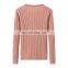 Women's Casual Ribbed Knitted V-Neck Cashmere Sweater Single Breasted with Solid Pattern and Buttons for Autumn Season