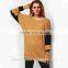 Spring Khaki and Black Color Block sisley Brand Ladies Long Batwing Sleeve Round Neck Loose T-Shirt TS074