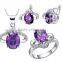 Europe and America Style Amethyst Zirconia Heart Jewelry Set