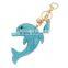 Dolphin Keychains Bag Charm Keyring White Blue Rhinestones Keychain
