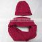 Knitted women's winter rose red hat and scarf set