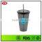 double wall plastic 16oz promotional mug with straw