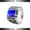 Big Blue Crystal Stone Design White K Plated Stainless Steel Ring