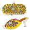 PU leather women shoes mix flower design hand bag shoes & bag set for girls