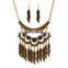 Wholesale ethnic gold jewelry set leaf tassels necklace collar and vintage drop earrings