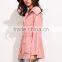 OEM Latest Pink Wide Collar Cotton Jacket Drawstring Utility Jacket Zipper Tie Waist Winter Coat Customized