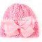 Printed knitted children baby hat elastic baby hat summer bow hollow hat