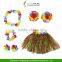 6 PC HULA SET LEI WRISTBANDS HEADBAND FLOWER BRA + MULTI COLOURED HAWAIIAN SKIRT