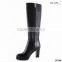 OLZ27 High quality round toe fashion upper design and low price women high block heel sexy boots black PU boots for mature women