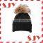 Fold up blank wholesale custom winter cashmere hat with fur pom