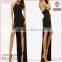 Fashion designs sleeveless backless shoulderless sexy ladies black front short and long back blouse