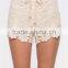 best selling ladies elegant white crochet polyester shorts