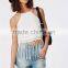 Fringed plain white spaghetti strap cami crop top plain wholesale cheap