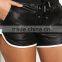 MGOO 2017 New Style Black Leatherette Lace Up Shorts Block White Black Shorts Sexy Cool Mini Sexy Shorts