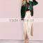 Women Smooth Velvet Bomber Jacket Hunter Green Zip Up Coat With Ribbed Cuff And Collar