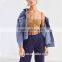 Latest denim jacket bomber falbala bomber jacket fashion woman clothing
