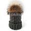 Myfur Removable Raccoon Fur Pom Pom Fashion Adult Wool Knit Hat