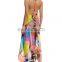 Hot sale Summer Holiday colorful printed long beach dress brace skirt beachwear