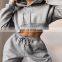 Custom Plain Cotton Women 2 Pieces Crop Hoodie And Sweat Pants Jogger Set