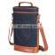 Reusable Custom Blue Denim Cooler Bag Luxury Picnic Leather Bottle 2 Pc Wine Carrier