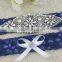 Navy Blue Lace Bling Rhinestone Garter,Large Rhinestone Applique Wedding Garter