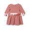 Soft Cotton Stripes Baby T-shirt Dress With Badge Appliques Kids Frocks Designs Dress Gril Dresses HSD5474