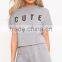 Cheap Price Custom Logo Print Ladies Pajamas Short Pyjama Summer Grey Loungwear Set