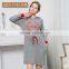 Best Price Qianxiu Long Sleeve Loose Gray Printed Knitted Cotton Sleeping Gown