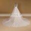 Noble Scoop Neckline Lace Applique Beaded Puff A Line Wedding Dress Long Tail