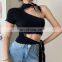 Hot Wholesale Women's Ladies Sexy Irregular One Shoulder Crop Top