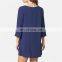 Dark Blue Bohemian Embroidered Three Quarter Sleeve Short Summer Beach Dress Cotton Tunic Women Beachwear Sarong plage