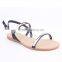 Wholesale asian style low heel ladies ankle strap sandals with golden metal decoration