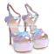 Silver mermaid heavy stiletto ladies platform with gathered front straps high heels sandals shoes ladies bridal footwear shoe