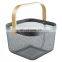 New Manufacture Hot Selling Popular Metal WireIron Big Size White Picnic Fruit Basket With Wood Handle Home Kitchen Storage
