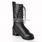 Lace up ankle boots women side zipper women winter shoes women black chunky flat boots leather combat boots