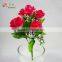7 heads artificial mini silk rose with fake glitter dewdrop