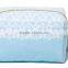 big capacity cosmetic bag printed white flowers in blue with gold zipper makeup bag