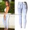 2016 Summer Fashion Damaged Holes Denim Pants Ladies Skinny Pencil Fit Narrow Bottom High Waist Ripped Jeans Women