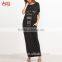 Black Graphic Print Maxi Tee Dress With Side Pocket Fashion Boho Vintage Maxi Long Dress HSd7071