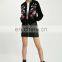 Tall velvet floral embroidered bomber jacket ladies fashionable front zipper bomber jacket