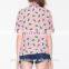 2016 Baiyimo women girls cactus print short sleeve peter pan collar loose shirt blouse single breasted