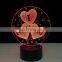 3D I Love You Heart Night Light 7 Color Changing Illusion Lamp