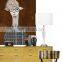 Luxury Slub Crystal Table Lamp for Hotel Villa with Copper Base White Linen Lampshade