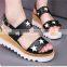 2016 new design comfortable ladies female woman high heel platform genuine cow leather sandals with stars decoration