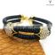 Popular Black stingray Leather bracelet with gold plating over sterling silver inlaid zircon stone