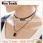 Latest crystal pendant punk style double layer black velvet choker necklace