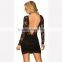 sexu back open evening dress lace bodycon dress long sleeve black color Factory supply