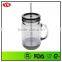 20oz Insulated Double Wall Plastic Drinking Mason Jars With Handle